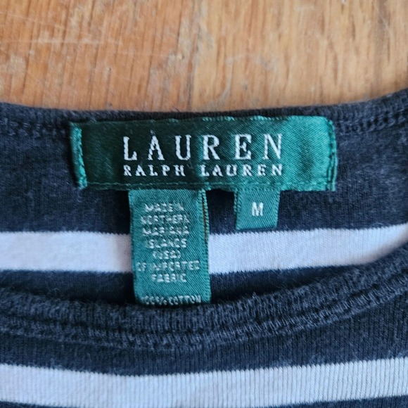 Ralph Lauren Crew Neck Black Striped‎ Top Classic Timeless Cotton T-Shirt Size M - Picture 9 of 14